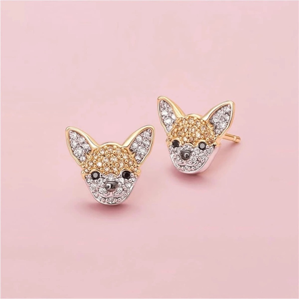 Cubic Zirconia Chihuahua Earrings, Chihuahua Studs, Chihuahua Dog Earrings